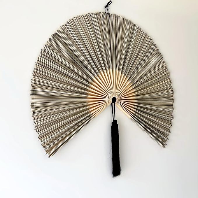 ChumDecor Bamboo Fan Wall Decor, Japanese Wall Fan Decoration, Gray 31 in | Cute Decorative Oriental and Asian Style Hanging Piece for Above the Bed Headboard Nightstand or Small Living Room