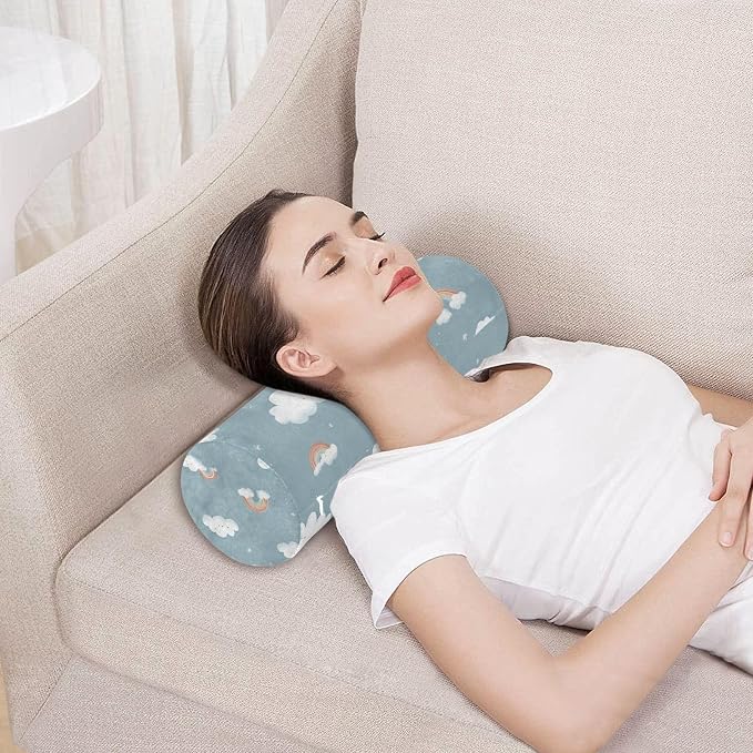 Clouds Stars Rainbows Blue Neck Roll Pillow Bolster Round Health Memory Foam Long Cervical Cylinder Pillows with Removable Washable Cover for Body Bed Legs Back Yoga