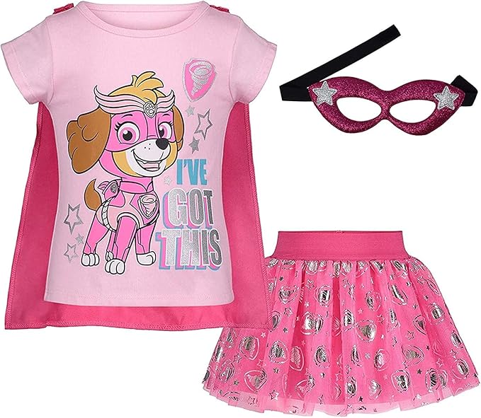 Paw Patrol Skye Girls Cosplay T-Shirt Tulle Tutu Cape and Mask 4 Piece Outfit Set Toddler to Little Kid