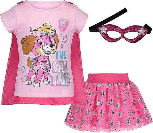 Paw Patrol Skye Girls Cosplay T-Shirt Tulle Tutu Cape and Mask 4 Piece Outfit Set Toddler to Little Kid