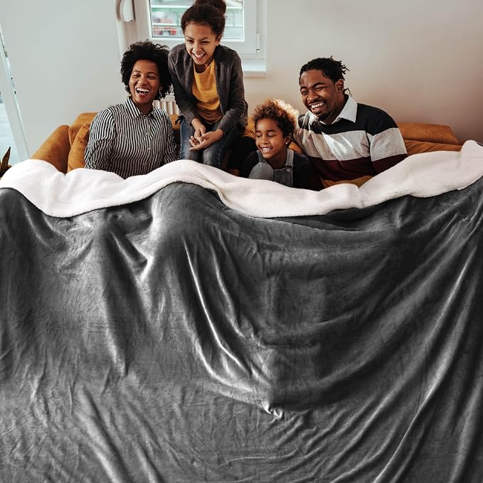 Bedsure GentleSoft Sherpa Fleece Cal King Blankets for Bed, Non-Heated, Thick and Warm Oversized Throw for Women and Men, Soft Fuzzy Plush Large Blanket for Winter, Charcoal, 112x98 Inches