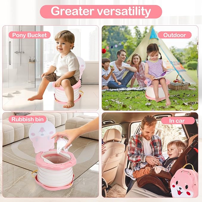 SunnySmile Portable Potty for Kids, Portable Toddler Toilet Cute Puppy Design with 45 Disposable Bags, Foldable Toddler Travel Potty for Camping, Road Trips, Car Toilet for Kids