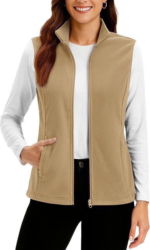 TACVASEN Women's Fleece Vest Lightweight Sleeveless Zip Jacket Outerwear | Soft Polar,Zipper Pockets,Stand Collar,Fall Winter Warm,Outdoor,Athletic,Running,Hiking,Travelling,Golf,Work