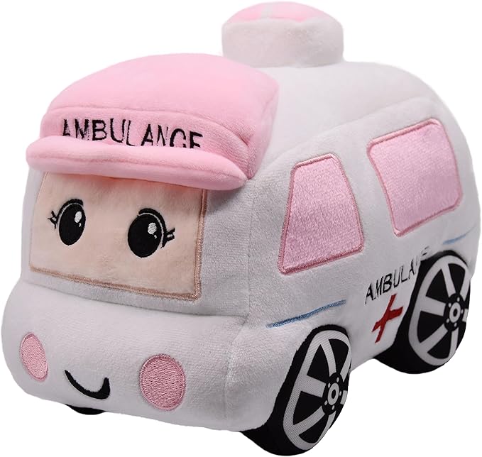 Soft Plush Ambulance Stuffed Car Toy Super Cute White Truck Plushie Excellent Gifts for Kids or Birthday Party 10.6 Inches (Ambulance)
