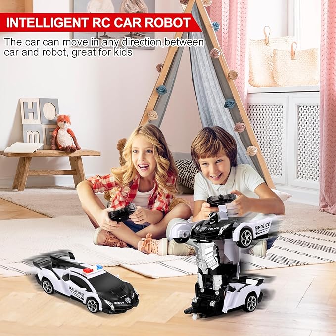 Blackma Remote Control Car-Transform, One-Button Deformation & 360°Rotating Drifting, Transform Robot RC Car with LED Light, Toy Gifts for 4 5 6 7 8 9 10 11 12 Years Old Boy (White)