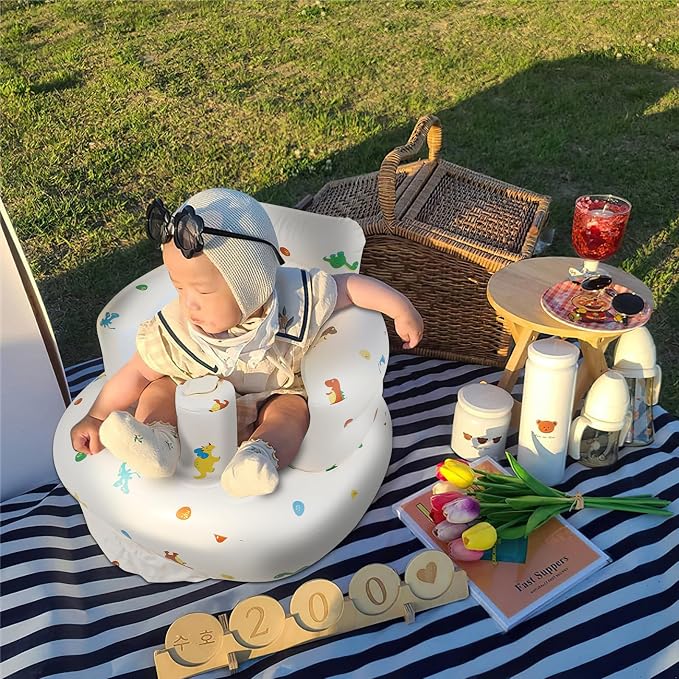 EKEPE Inflatable Baby Chair with Built in Pump for Babies 3 Months & Up, Baby Floor Seats for Sitting Up, Blow Up Baby Seats for Infants - Dinosaur