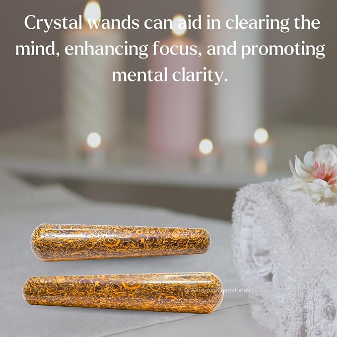 Amazing Gemstone Mariyam Jasper Crystal Wand Massage Stick - Pelvic Wand Gua Sha for Adults - Crystals and Healing Stones Massage Wands for Adults Gifts (Smooth)