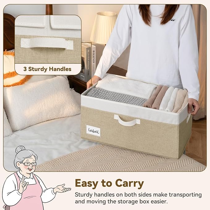 GRANNY SAYS Decorative Storage Boxes with Lid, Large Storage Bins with Double-Open Lid, Storage Basket for Clothes, 63L Closet Linen Storage Bin, White/Khaki, 2-Pack
