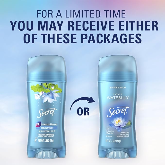 Secret Invisible Solid Antiperspirant and Deodorant, Waterlily Scent, 2.6 oz