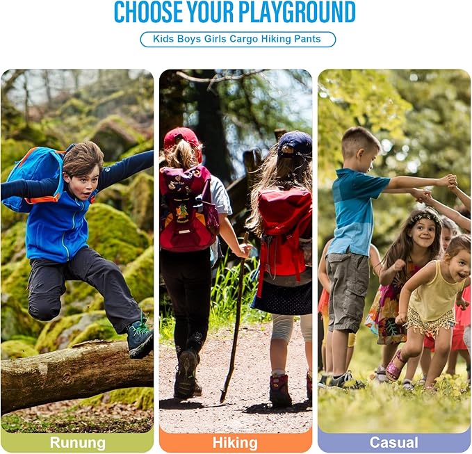 linlon Kids' Cargo Pants, Boy's Casual Outdoor Quick Dry Waterproof Hiking Climbing Convertible Trousers #9016
