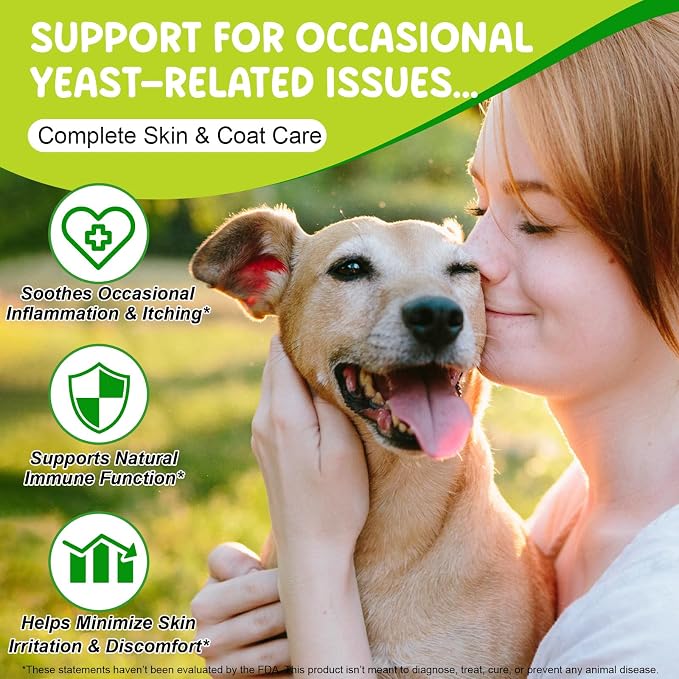 Natural Dog Yeast Infection Treatment for Itchy Skin, Ears & Paws, Soothes Irritation & Relieves Discomfort from Allergies, Supports Healthy Itch Relief, Improves Coat & Skin, Herbal Supplement Drops