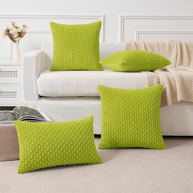 Kevin Textile Soft Corduroy 12"x20" Lumbar Pillow Cover 1 Pack, Xmas Green | Boho Stripe Plush Corduroy Decorative Oblong Cushion Cover Modern Farmhouse Home Decor for Sofa Couch Bed Chair