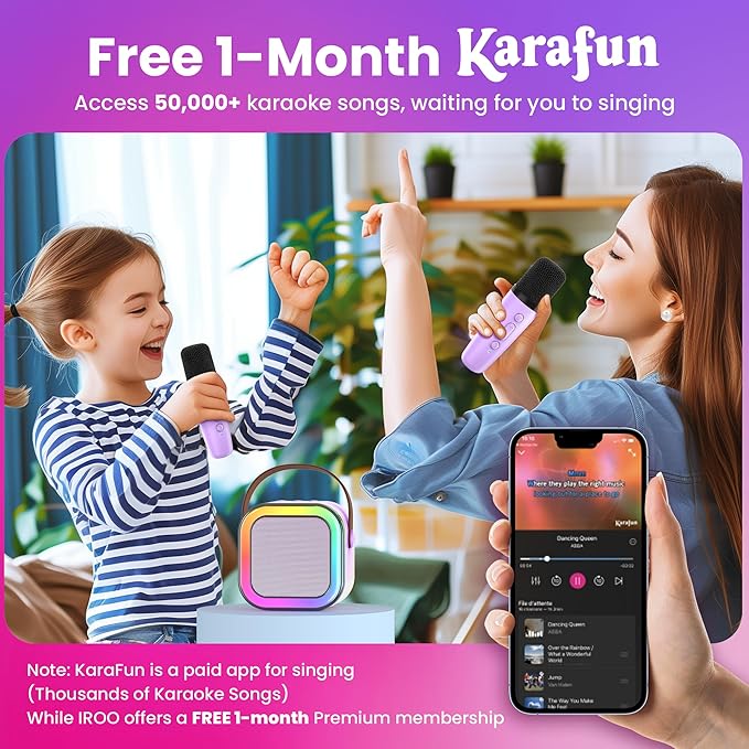 Mini Karaoke Machine for Kids, 2026 TOP Toys Birthday Gifts Ideas for Girls Ages 4, 5, 6, 7, 8, 9, 10, 12+ Years Old, Portable MP3 Player with 2 Wireless Mics for Party
