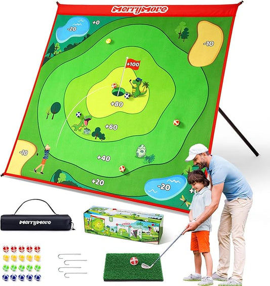 Golf Chipping Game Set : Portable 6-Angle Adjustable Practice Mat Set with 20 Sticky Balls for Indoor Outdoor Training & Family Fun (Golf Club Not Included)