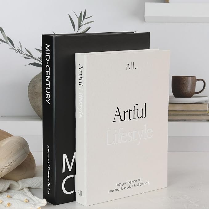 Aesthetic Decorative Books Set of 2 - Stylish Boxes for Coffee Table Decor | Stylish Modern Home Decoration for Your Bookshelf or Mantel, Faux/fake Books Doubles as Photo Storage or Keepsake Box