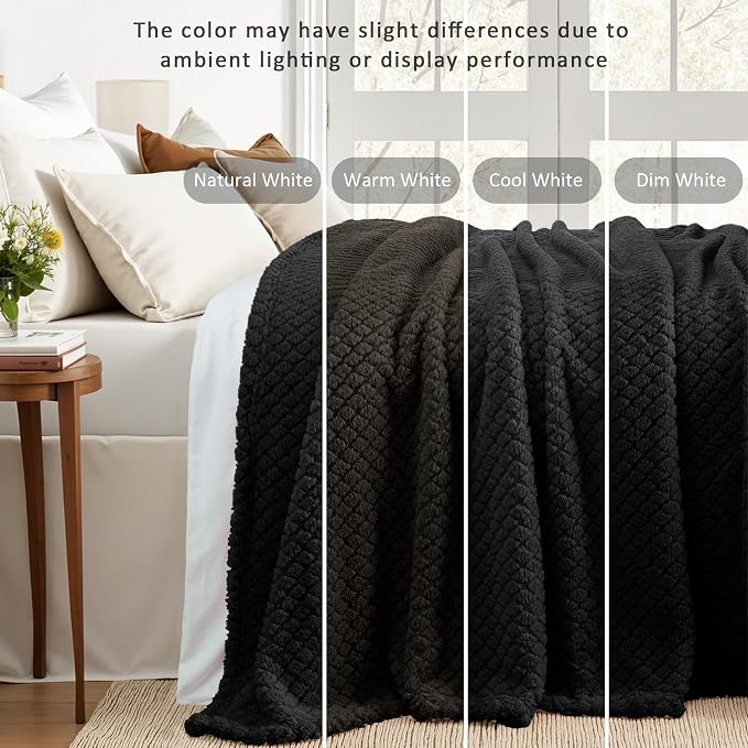 Exclusivo Mezcla Soft Fleece Throw Blanket for Couch, Black | Jacquard Lightweight Cozy Throws for Bed, Sofa, Breathable Decorative Fuzzy Textured All Season Use, 50x60 Inches