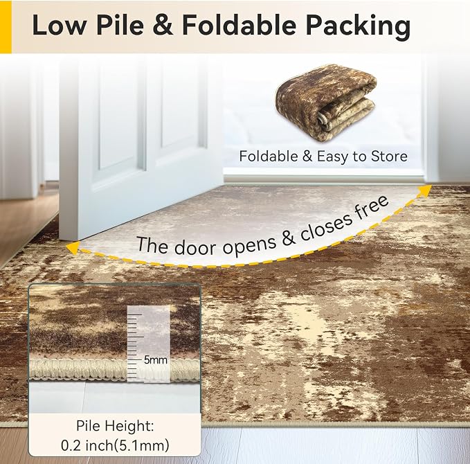 RELEANY Washable Area Rugs 2'x3' Non-Slip Modern Abstract Soft for Living Room Entryway Bedroom Kitchen, Print Pattern, Brown Tan Beige Coffee