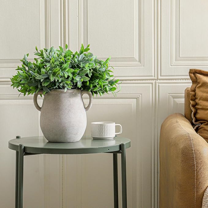 Vanselia Ceramic Flower Vase Home Table Decor Living Room Farmhouse 7.1 in | Small White Rustic Decorative Flowers Vases Plant Modern Decoration for Kitchen Shelf Coffee Dining Centerpieces Desk