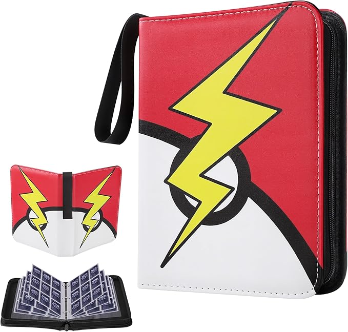 Card Binder 9 Pocket, Trading Card Binder With 50 Removable Sleeves, Portable Card Collection Binder for Standard Cards (Red)