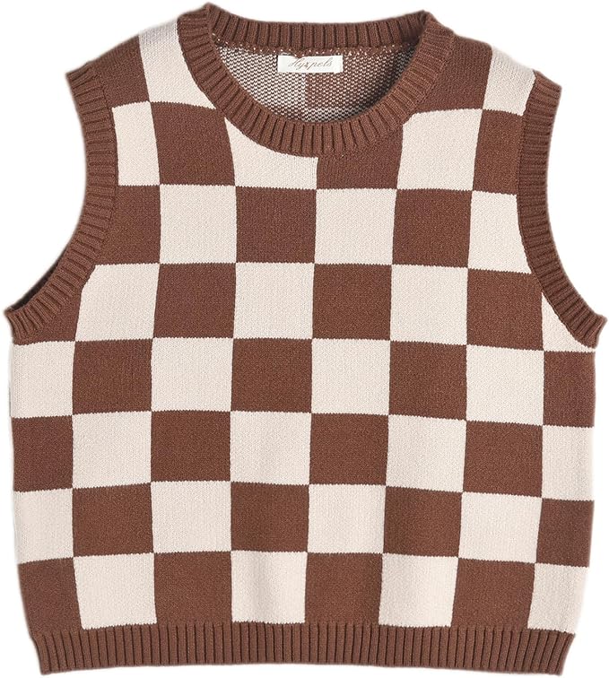 Women's Sweater Vest,Y2K Sleeveless Pattern Preppy Style Knitted Crop Tank Top for Girl