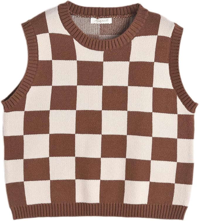 Women's Sweater Vest,Y2K Sleeveless Pattern Preppy Style Knitted Crop Tank Top for Girl