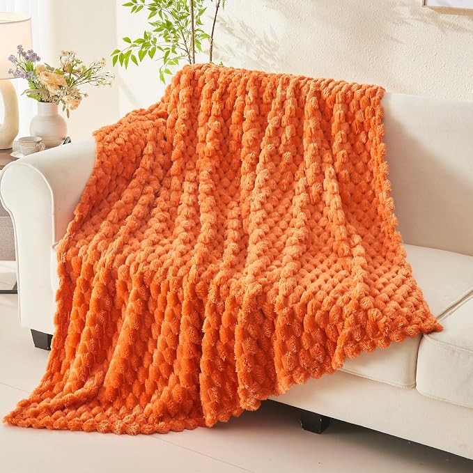 NEWCOSPLAY Fleece Clouds Cozy Twin Blanket for Couch, Orange, 60"x80" | Premium Silky Flannel Blanket, Soft Lightweight Fluffy Throw Blanket for Bed Sofa Decor, Gift for All Season Use