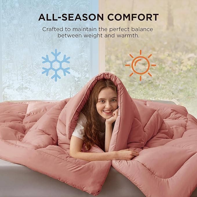 Bedsure Comforter Duvet Insert - Quilted Comforters Full Size, All Season Duvet, GentleSoft Down Alternative Bedding Blanket, with 8 Tabs, Gifts for Women/Men, Dusty Pink, Full 86 x 82 Inches