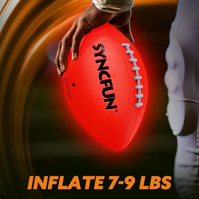 SYNCFUN Glow in The Dark Football for Boys, Light Up Football for Night Outdoor Sports Games, Red Glowing Ball, Ball Accessories Gifts for Teen Boy Toys Ages 3 Old and Up