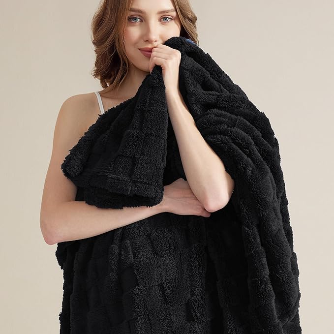 Bedsure GentleSoft Blankets Queen Size for Bed - Super Soft Cozy Blanket for Kids Girls, Large Fuzzy Fleece Throw for Bedroom Decor, Black, 90x90 Inches