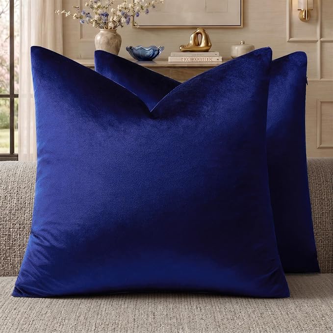 GIGIZAZA Royal Blue Velvet Throw Pillow Covers 18x18 Pack of 2 | Decorative Pillows for Couch Sofa,280gsm Soft Textured Fabric,Modern Square Pillowcases,Luxury Cushion Covers