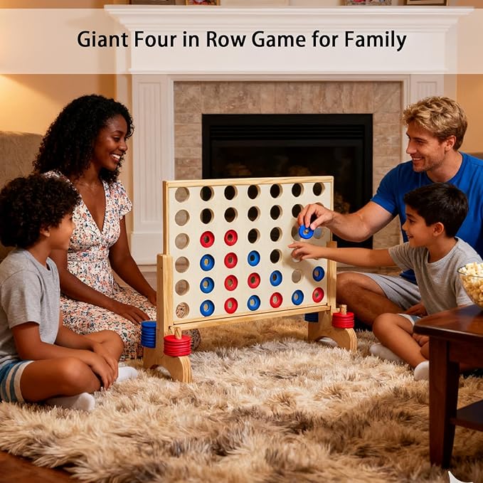 Pointyard Giant Wooden 4 in a Row Game 2.8Ft, Outdoor Yard Game for Famlies Adults, 42 Pcs Chips & Durable Carrying Bag, Halloween Christmas Party Gifts for Lovers