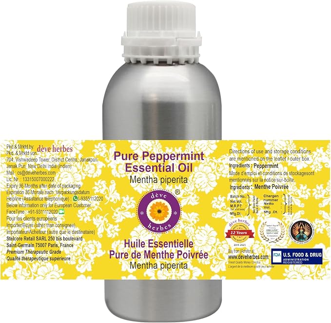 Deve herbes Pure Peppermint Essential Oil (Mentha piperita) Steam Distilled 300ml (10 oz)