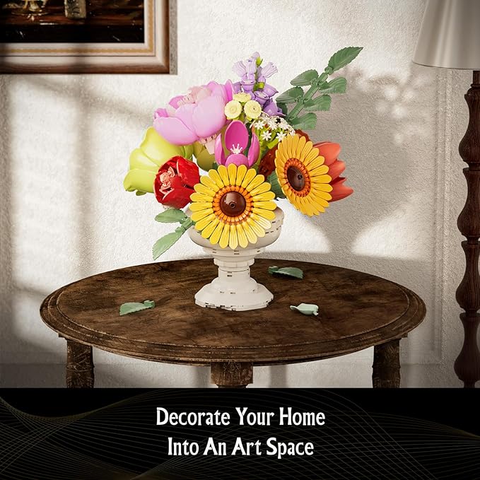 Botanicals Flower Arrangement Building Set, Classic Style Artificial Flower Bouquet, Chrysanthemum Building Toy, Gift for Women - Unique Bouquet Collection for Adults