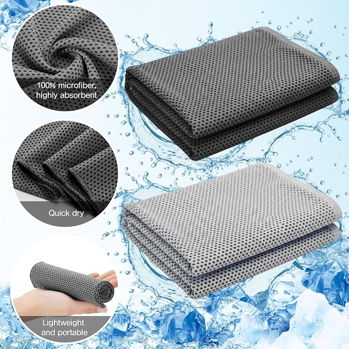 Redbaker 90 Pack Cooling Towels Bulk for Neck and Face 40" x 12" Ice Towel Multicolored Microfiber Cool Sweat Rag for Gym Workout Running Yoga Fitness Travel Outdoor Sports (Grey)