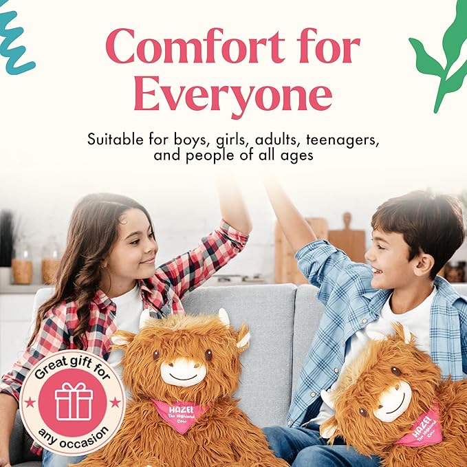 Lilly's Love Weighted Stuffed Animal, 5lb | Sensory Plush for Kids & Adults | Machine Washable Plushie w/Removable Inner | Calming Weighted Stuffed Animal for Anxiety, Highland Cow