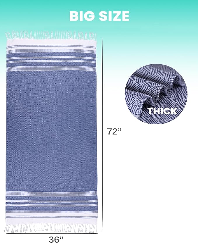 2 Packs Cotton Turkish Beach Towels Quick Dry Sand Free Oversized Bath Pool Swim Towel Large Extra Xl Big Blanket Adult Travel Essentials Cruise Accessories Must Haves Clearance Vacation Stuff