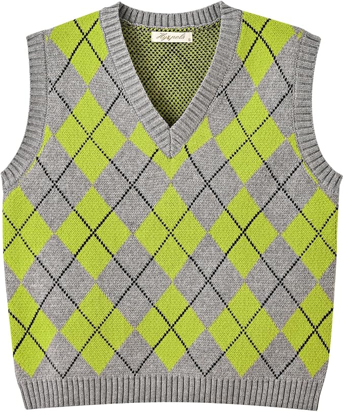 Women's Sweater Vest,Y2K Sleeveless Pattern Preppy Style Knitted Crop Tank Top for Girl