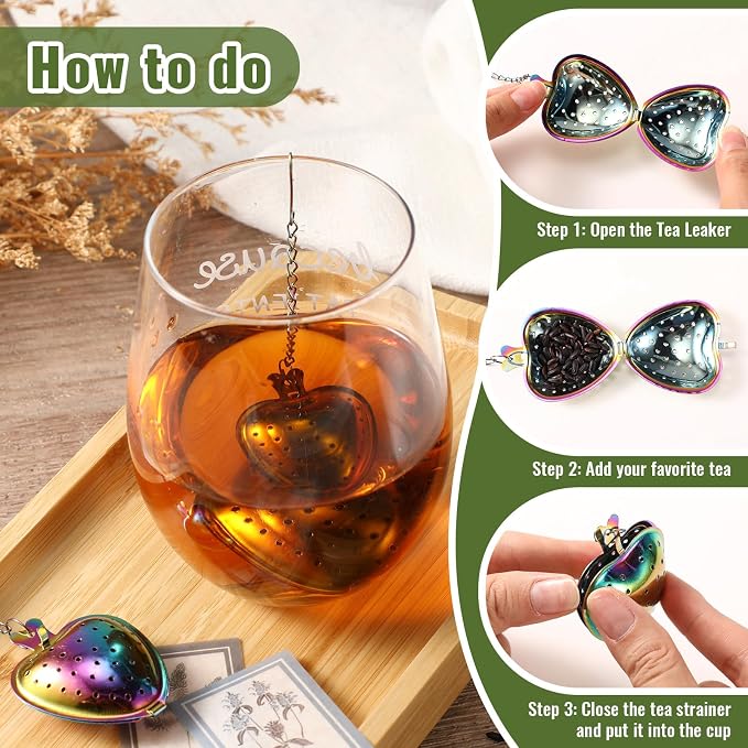 Sumind 25 Pcs Heart Tea Strainer Stainless Steel Ball Infuser Loose Leaf Steeper Interval Diffuser Mesh Filters with Extended Chain Hook for Cup Bottle Tea Party Wedding Bridal Shower (Various)