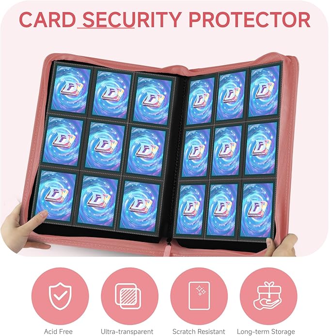 9 Pocket Card Binder,360 Pockets Trading Card Binder,Double Sided Pocket Collection Binder,Card Folder for MTG,TCG,Game Cards,Sport Cards,Pink