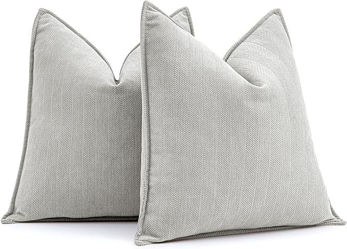MIULEE Pack of 2 Light Grey Decorative Chenille Pillow Covers 18x18 Inch | Soft Couch Throw Pillows,Farmhouse Cushion Covers with Elegant Design for Sofa,Bedroom,Living Room,Spring Home Decor