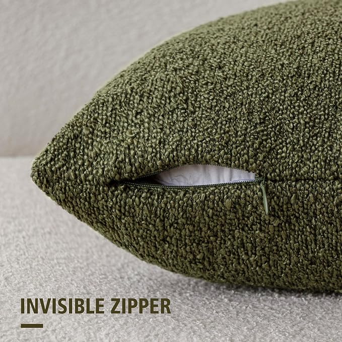 Foindtower Set of 2, Decorative Textured Boucle Throw Pillow Covers Accent Solid Pillow Cases Neutral Soft Cozy Couch Cushion Case for Chair Sofa Bedroom Living Room Home Decor 26x26 Inch Moss Green