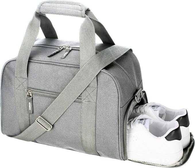 SeaRock 14 inch Small Gym Bag for Men & Women, Mini Duffle Bag with Shoe Compartment, Carry On Duffel Bag for Travel Sports, Gray