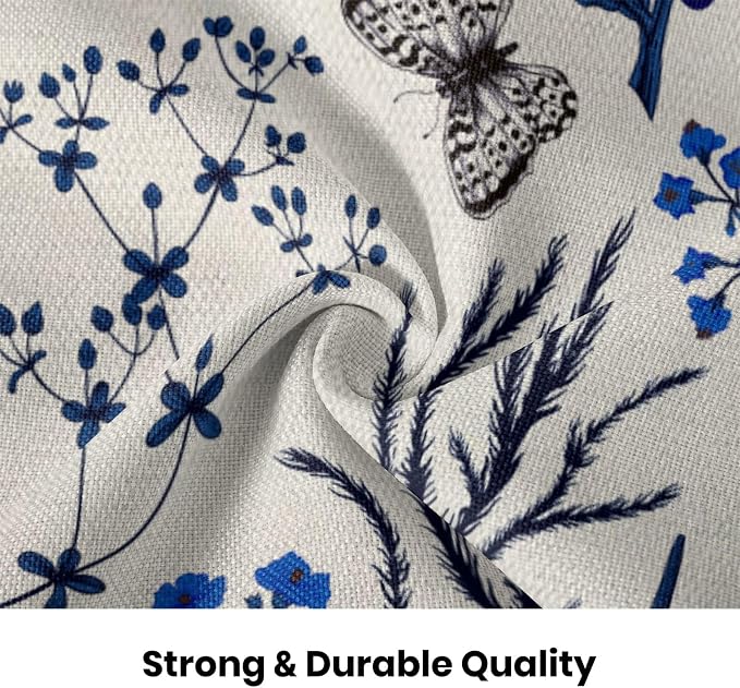 AEIOAE Summer Pillow Covers 20x20 Inch Set of 2,Navy Blue Wild Flower Plant Throw Pillows Case,Seasonal Floral Outdoor Decorative Square Linen Farmhouse Decor Cushion Covers for Home Sofa Bed Couch