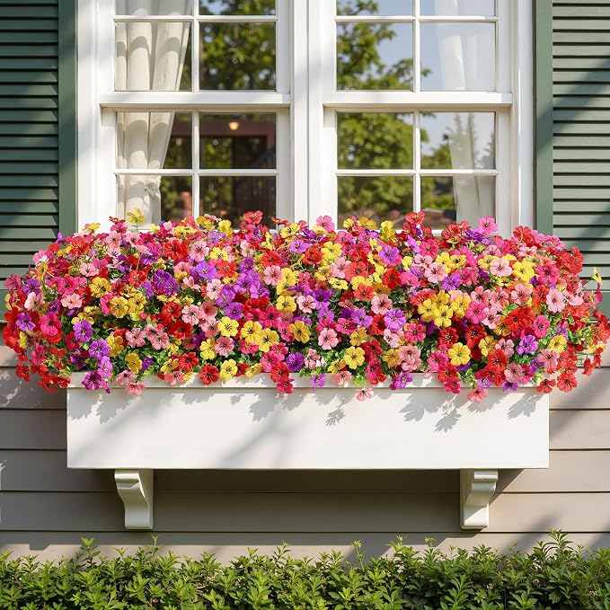 Alupssuc 48 Bundles Artificial Daisy Flowers UV Resistant for Outdoor Decor | Silk & Plastic, Spring Faux Plants Greenery, Bendable Stems, for Porch Patio Hanging Window Planter Yard Outside, 5 Colors