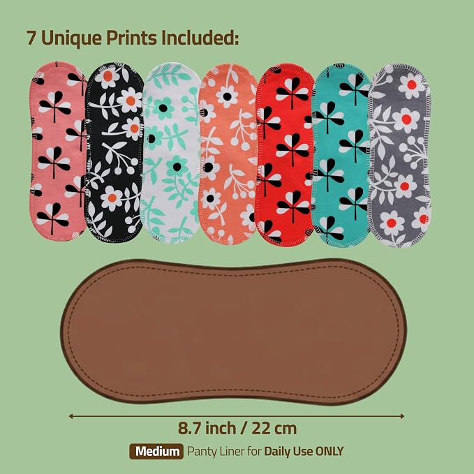 Made in EU - Ultra-Thin Reusable Panty Liners (Medium, 7-Pack) – High-Temp Washable Cloth Panty Liners for Women – Durable & Breathable Organic Cotton Keeps You Fresh & Dry for Daily Vaginal Discharge
