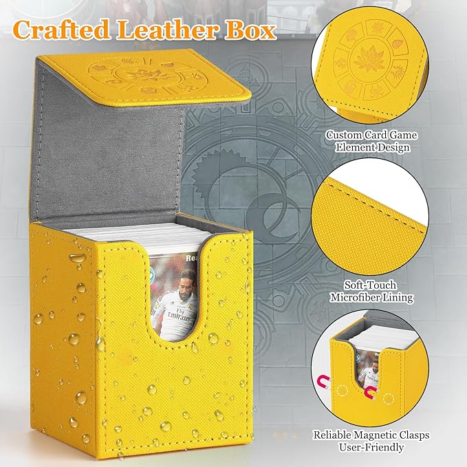 Arkeiliy Card Deck Box, 110+ Storage MTG Deck Box with 50 Pcs Card Sleeve, Collectible Trading Card Cases for Magic Commander and More (Yellow)