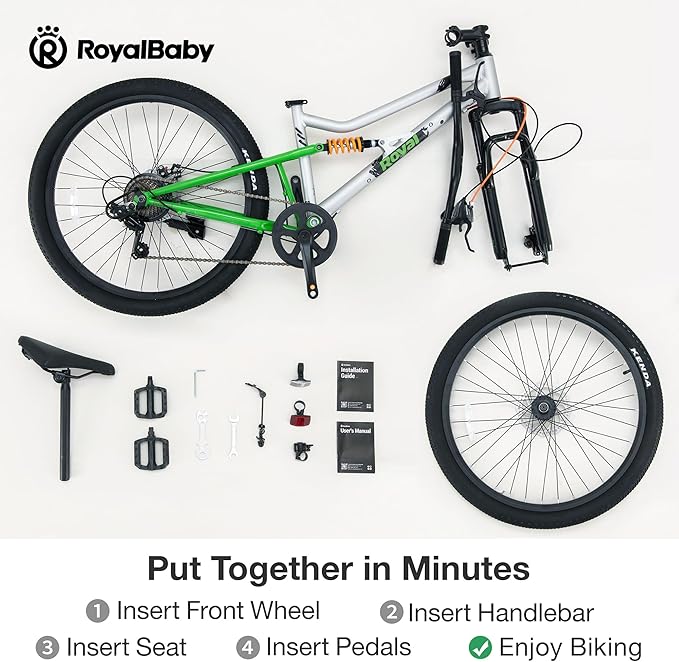 RoyalBaby Kids Mountain Bike for Boys and Girls, Ultra-Light Aluminum 20-26 Inch Wheel Bicycle for 6-14 Years Old Children, 7/21-Speeds Drivetrain