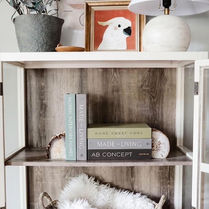 4 Pcs Decorative Books | Faux Olive Coffee Table & Shelf Decor | Earthy Botanical Look for Living Room, Office and Entryway - Not Real, Tool-Free 2-Min Setup