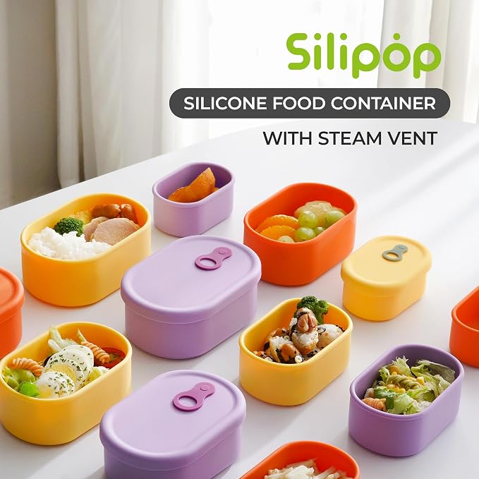 Silicone Food Container, Steam Vent, Mandarin Orange, 22 fl oz | Korean-Made, Microwave & Freezer Safe, Leakproof, Airtight, Dishwasher Safe, BPA Free