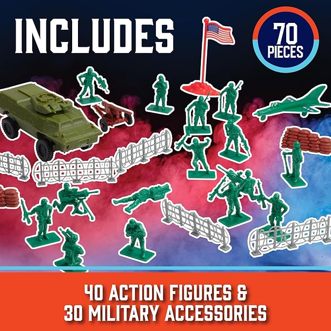 Army Men Modern Warfare Action Figures- Large 70pc Set- Military Toy World War II Soldiers Playset with Weapons, Gear, & Accessories, Combat & Army Toys for Boys- Great for Playtime, Dioramas, Gifts